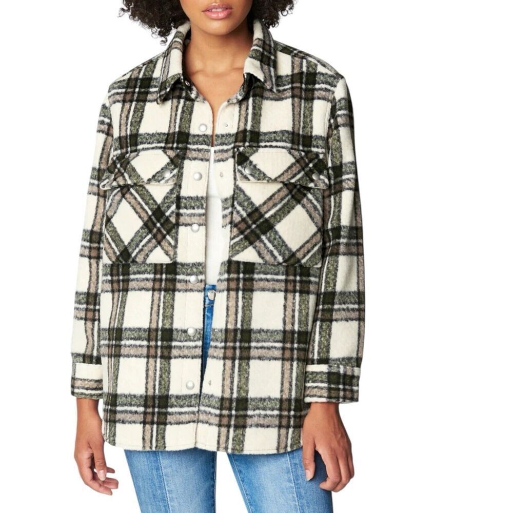 BLANK NYC Shacket Womens XL Cream Wool Blend Flannel Snap Outsider Jacket
